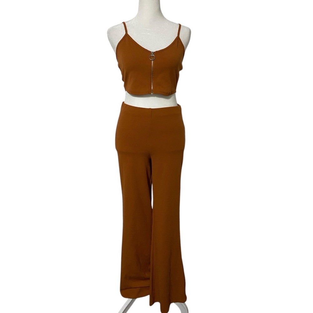 Love Tree Camel Brown Crop Top & Pants Set